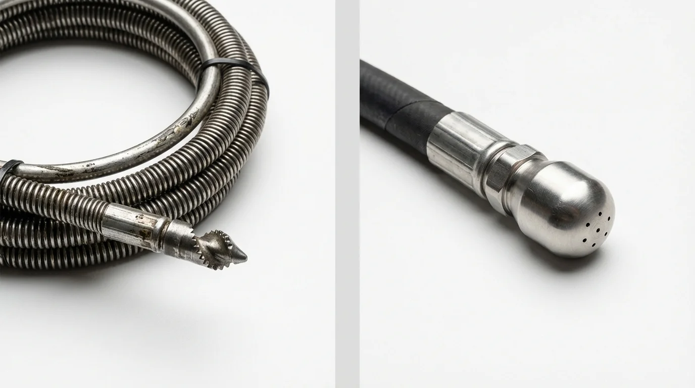 Drain snake cable and hydro jetting nozzle used for drain cleaning in Franklin, VA
