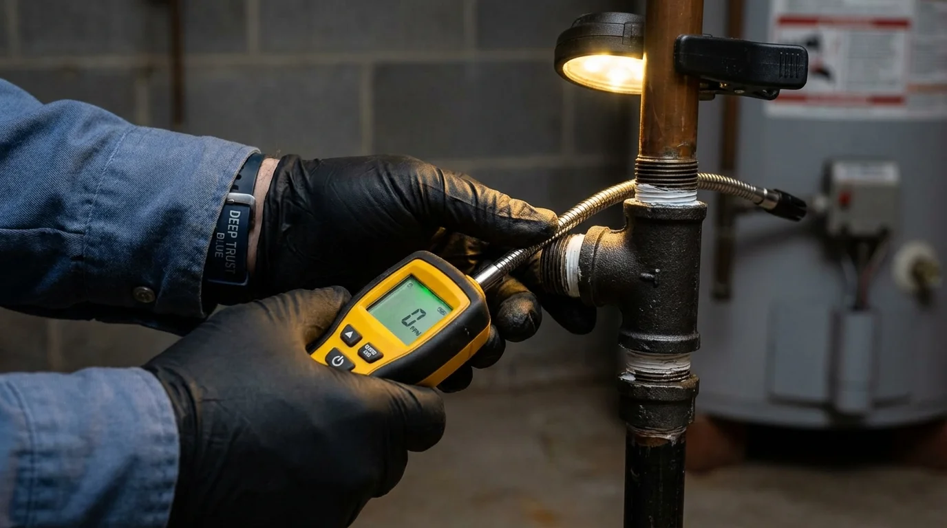 Gas leak detection with electronic sniffer by Johns Plumbing LLC in Franklin