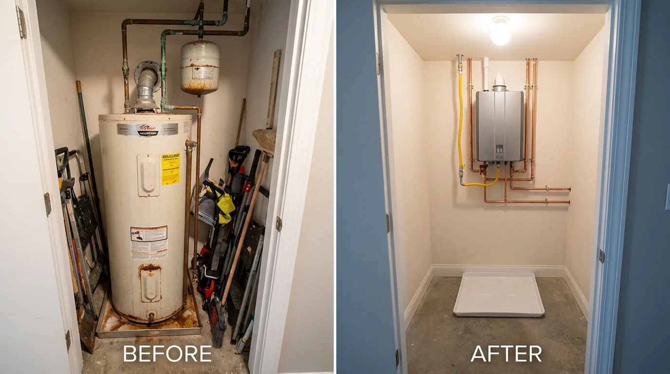 Tank water heater versus wall-mounted tankless unit comparison for Franklin, VA homeowners