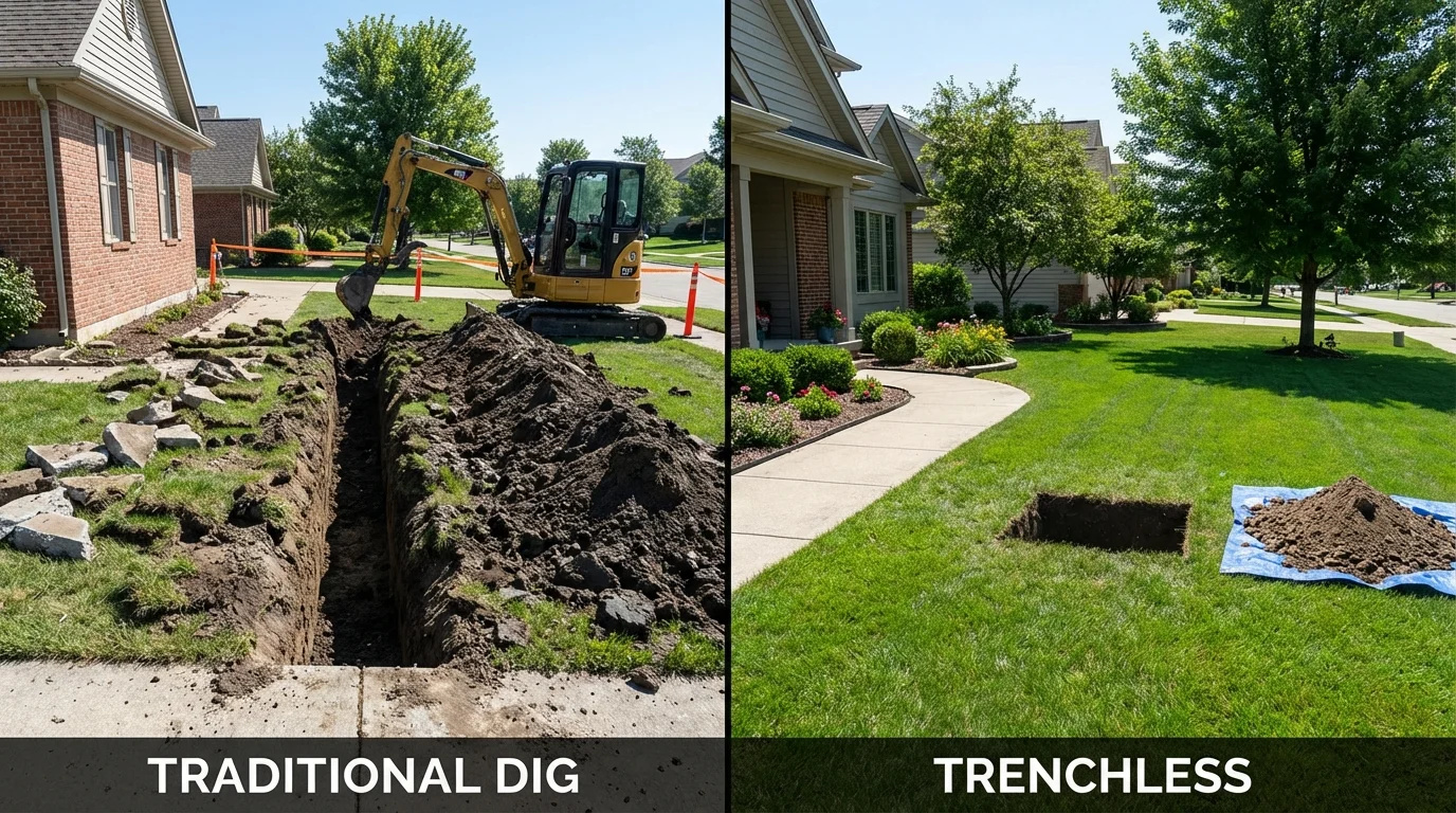 Trenchless sewer repair with minimal yard damage versus traditional excavation in Franklin, VA